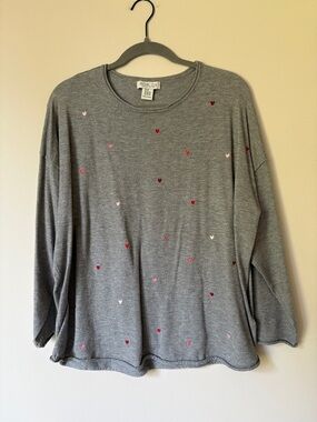 Rachel Zoe Gray Sweater with Pink & Red Heart Details
